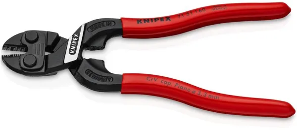 Knipex KNIPEX CoBolt® S Kompakti pulttisakset, joissa on lovi terässä, musta atramentoitu, muovipäällysteinen 160 mm