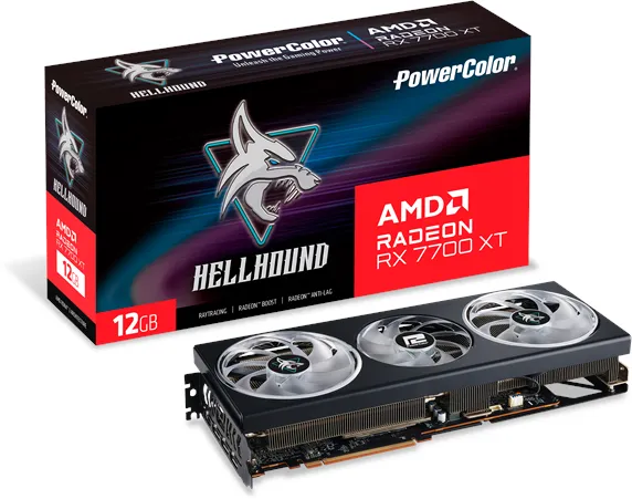 PowerColor Radeon RX 7700 XT Hellhound OC - 12GB GDDR6 VRAM - Näytönohjain