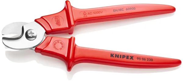 Knipex-kaapelileikkuri, jossa on eristävät muovipinnoitetut kahvat, muovipinnoitettu, VDE-hyväksytty 230 mm