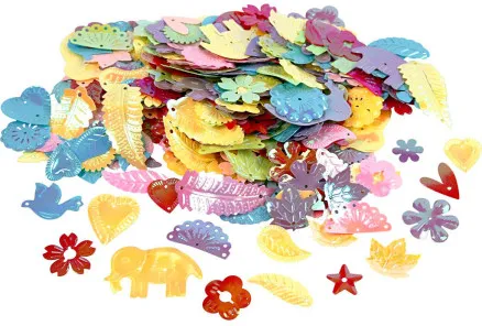 Paljetit, helmiäisvärit, koko 15–45 mm, 400 g / 1 pkt.