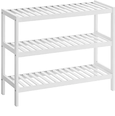 SONGMICS kenkäteline, jossa 3 hyllyä - valkoinen bambu (70x26)