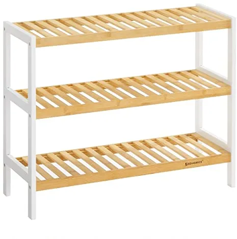 SONGMICS kenkähylly, jossa 3 hyllyä - luonnollinen ja valkoinen bambu (70x26)