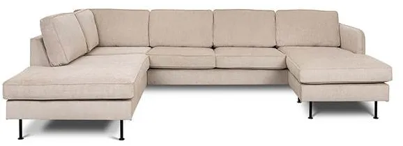 Læsø-sohva, jossa on chaiselongue ja open-end - 288 x 210 cm - beige sametti - oikeanpuoleinen