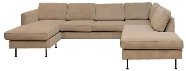 Thy-sohva, jossa on chaiselongue ja avoin pää - 305 x 210 cm - beige sametti - vasenkätinen