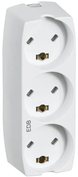 LK jatkojohto, jossa on 3 suorakulmaista liitintä EDB 2-napainen maadoituksella, valkoinen