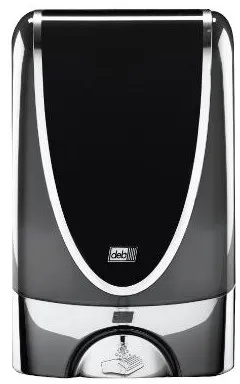 Deb Stoko -annostelija, kosketusvapaa, mustaa muovia kromatulla reunalla, 1,2 L